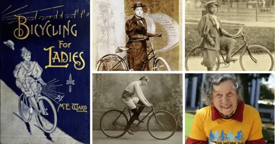 A collage of five women who changed cycling
