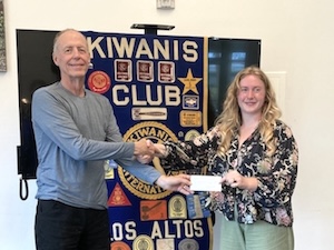 SVBE Program Manager shakes hands with Los Altos Kiwanis Club member at Grant Ceremony