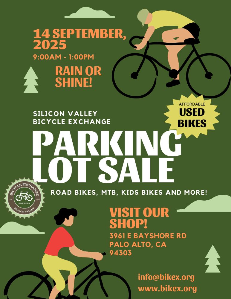 green and orange flyer with details about the SVBE fall parking lot bike sale on it