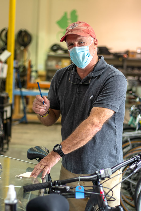 Patrick Twohy, Featured Volunteer, Silicon Valley Bicycle Exchange, September 2020. photo: Andrew Yee